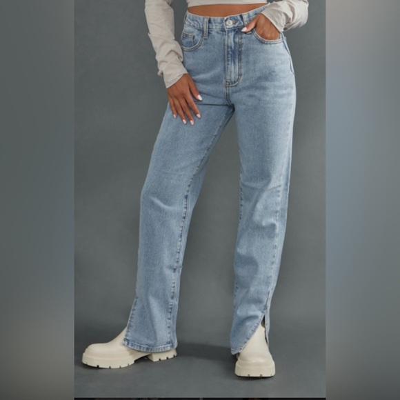 PrettyLittleThing Denim - PrettyLittleThing Split Leg Jeans 16 UK/12 US